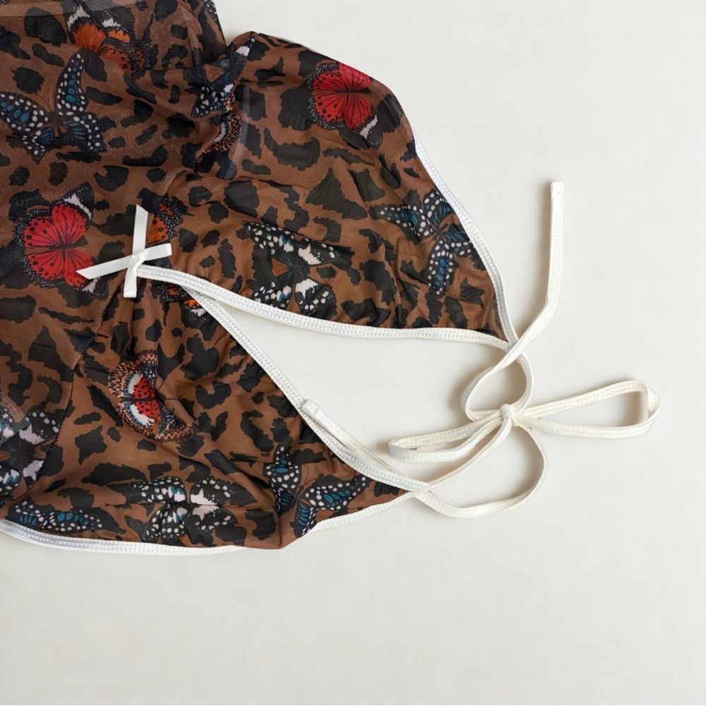 🦋 SHEIN Y2K Mesh Leopard Butterfly Halter Bodysuit